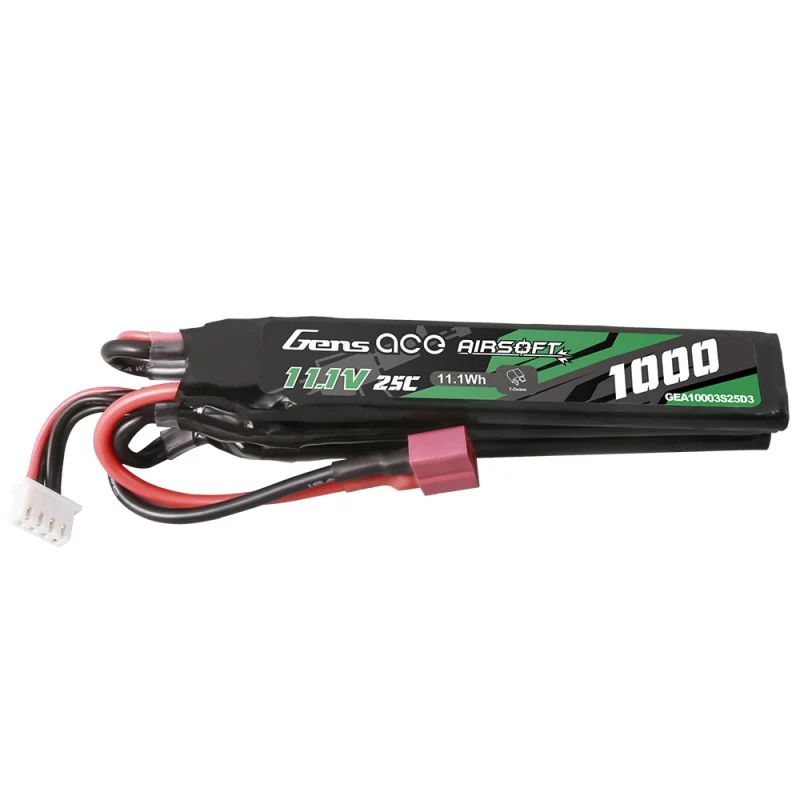 Gens Ace 25C 1000mAh 3S1P 11,1V Nunchuck 3X Airsoft Lipo Batterie mit T-Stecker