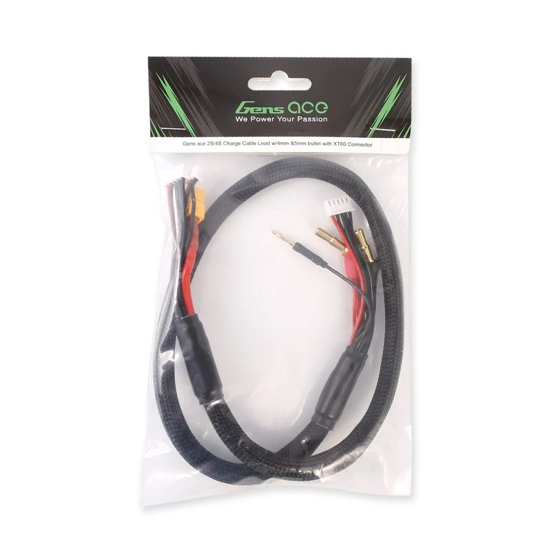 Gens Ace 2S/4S-Ladekabel: 4 mm und 5 mm Bullet mit XT60-Anschluss, 650 mm