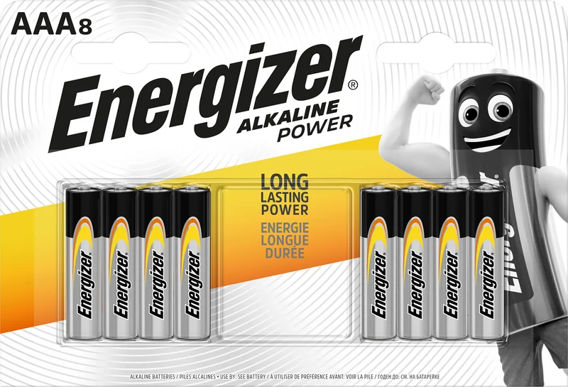 Energizer Batterie Alkaline, Micro, AAA, LR03, 1.5V Alkaline Power, Retail Blister (8-Pack)