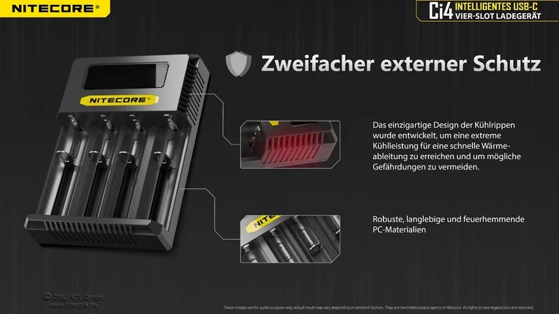 Nitecore Ci4 USB-C Ladegerät – 4-Schacht QC/PD Schnellladegerät für Li-Ion & NiMH/NiCd