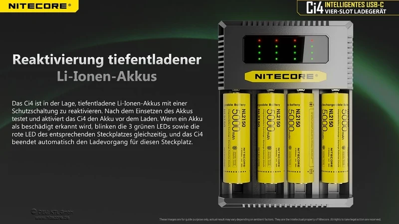 Nitecore Ci4 USB-C Ladegerät – 4-Schacht QC/PD Schnellladegerät für Li-Ion & NiMH/NiCd