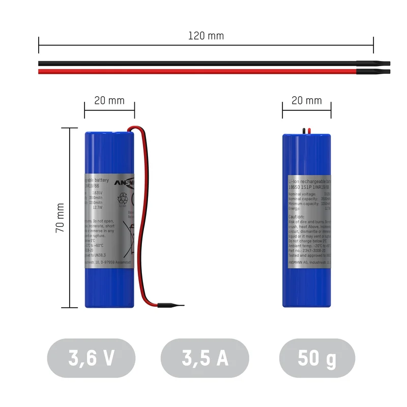 Ansmann, Lithium-Ionen Akkupack 3,63 Volt / 3500 mAh / 1S1P, ideal für mobile Anwendungen