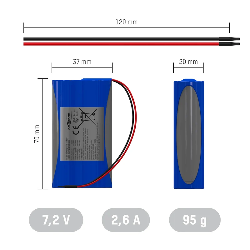 Ansmann, Lithium-Ionen Akkupack 7,2 Volt / 2600 mAh / 2S1P, ideal für mobile Anwendungen.