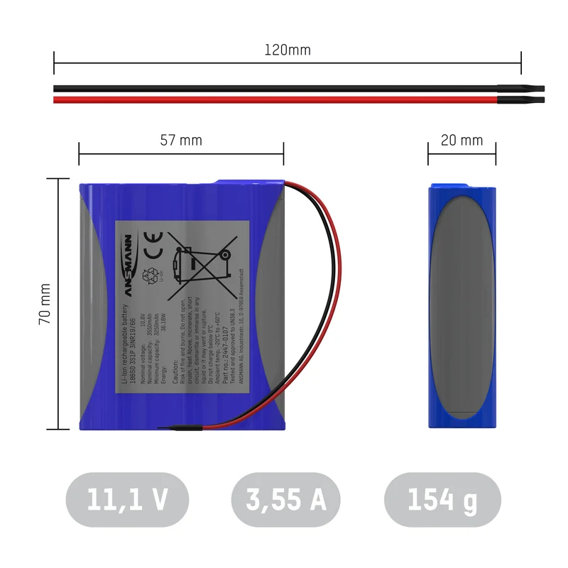 Ansmann Lithium-Ionen Akkupack 10,8 V/3350 mAh/3S1P, ideal für mobile Anwendungen