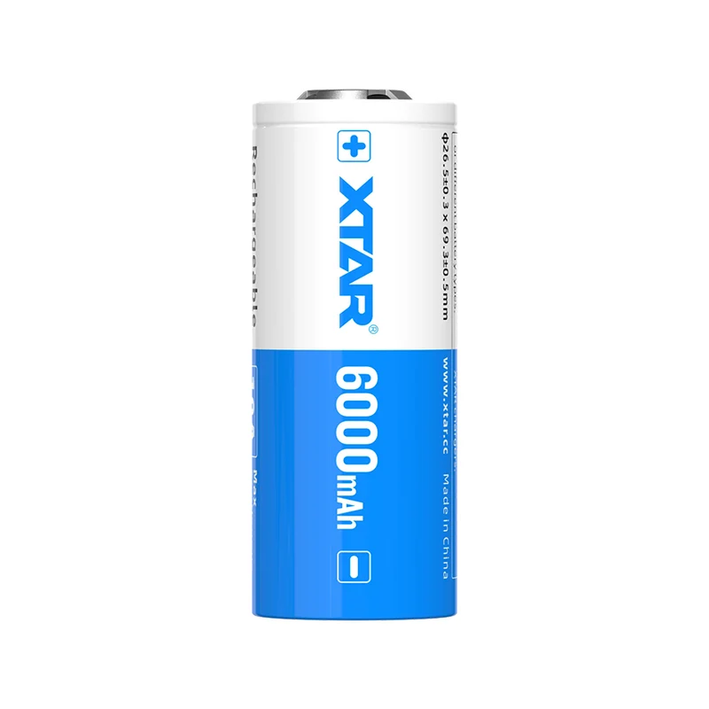 XTAR, 26650 Li-Ion Akku 3,6V–3,7V 6000mAh, leistungsstark, sicher & wiederaufladbar mit PCB udn Max Power 10A