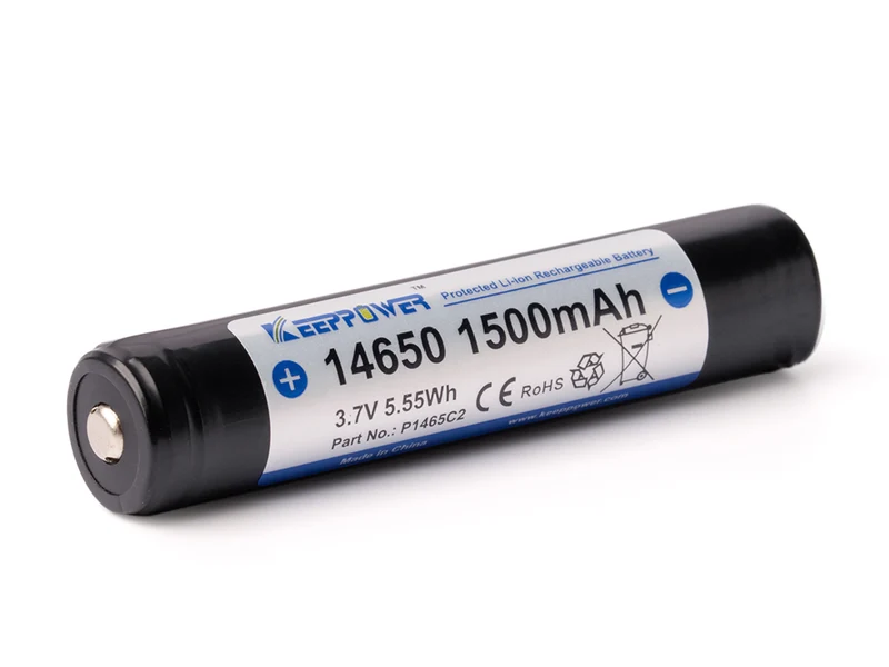 KEEPPOWER Li-Ionen-Akku 14650, 1500mAh, 3,6V bis 3,7V, mit PCB Schutzschaltung (Pluspol erhöht)