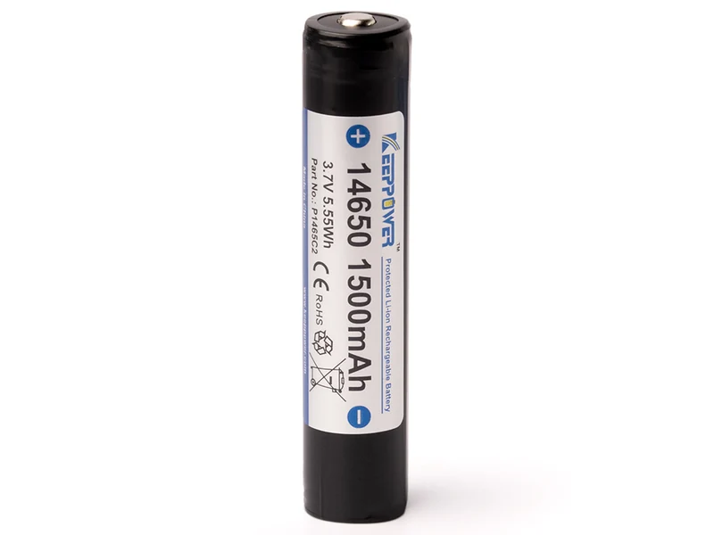 KEEPPOWER Li-Ionen-Akku 14650, 1500mAh, 3,6V bis 3,7V, mit PCB Schutzschaltung (Pluspol erhöht)