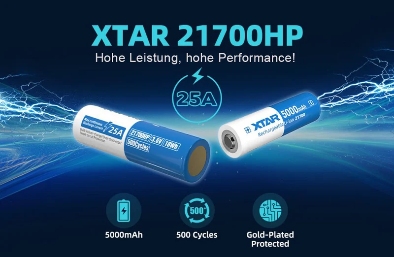 XTAR, 21700-HP Li-Ion Akku, 3,6V-3,7V, 5000mAh, mit PCB/BMS Schutzschaltung, geschützt, leistungsstark & wiederaufladbar!