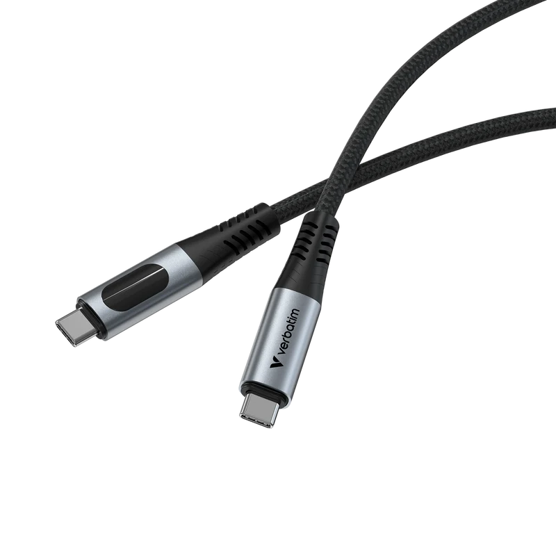 Verbatim Ladekabel, USB-C/USB-C, 1.2m, schwarz Sync&Charge, 100W, 480MBit/s, LED Anzeige, Retail