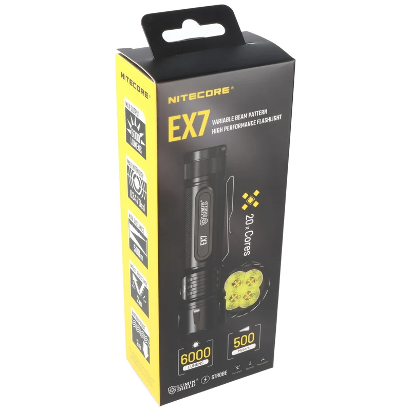 Nitecore EX7 Hochleistungs-Taschenlampe mit variablem Strahlmuster, 6000 Lumen, Ein-Knopf-Bedienung
