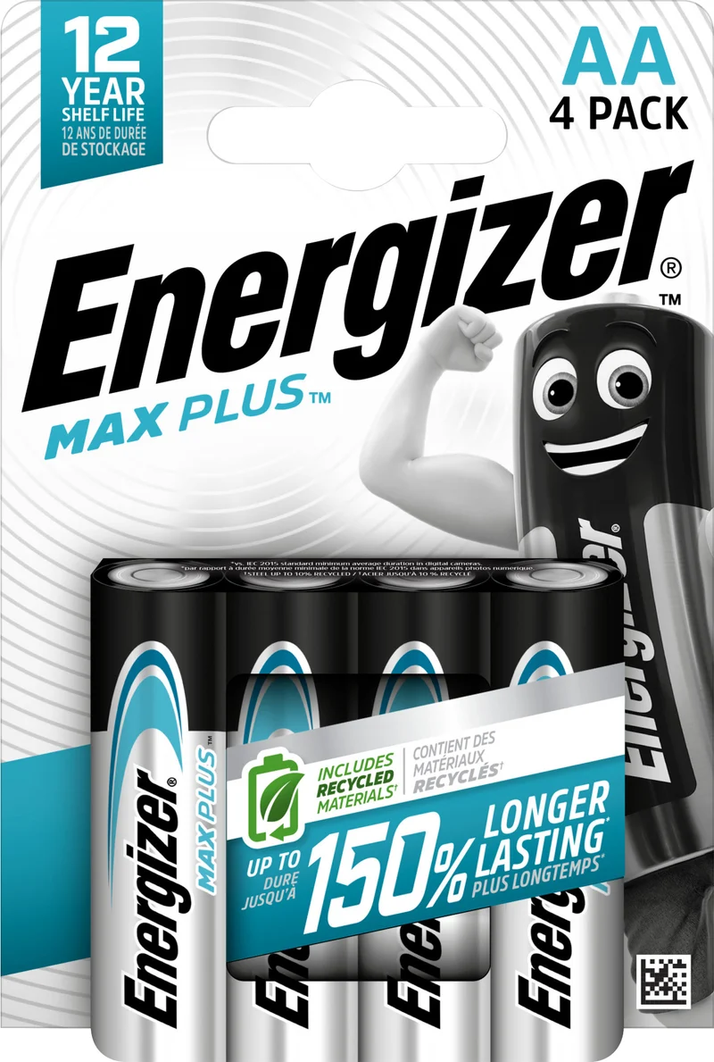 Energizer Batterie Alkaline, Mignon, AA, LR06, 1.5V Max Plus, Retail Blister (4-Pack)