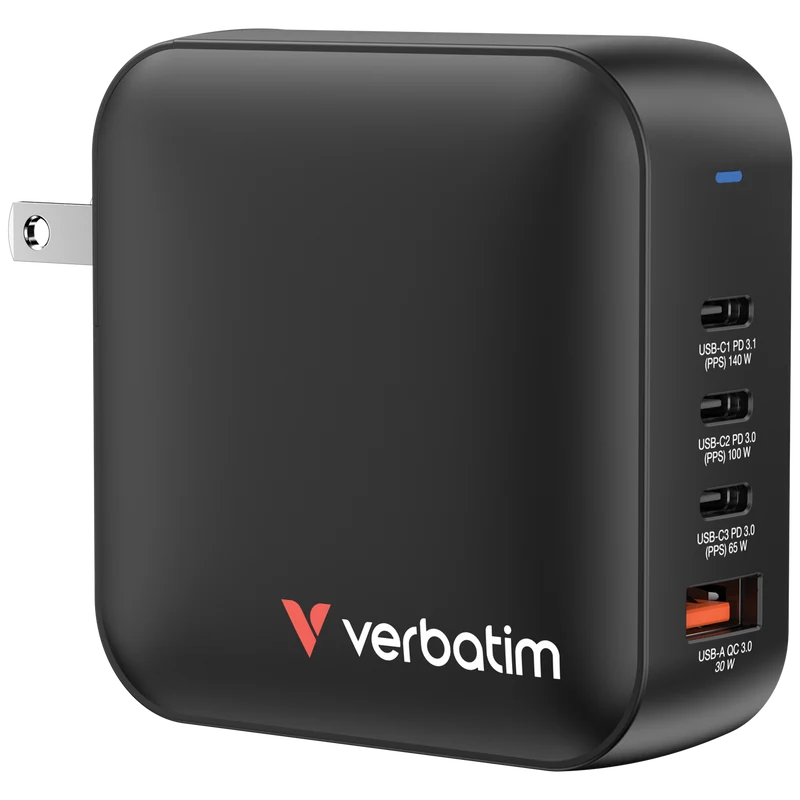 Verbatim Mini-GaN-Ladegerät, 165W, EU/US/UK-Stecker 1x USB-A QC, 4x USB-C PD, 100-250V, Retail