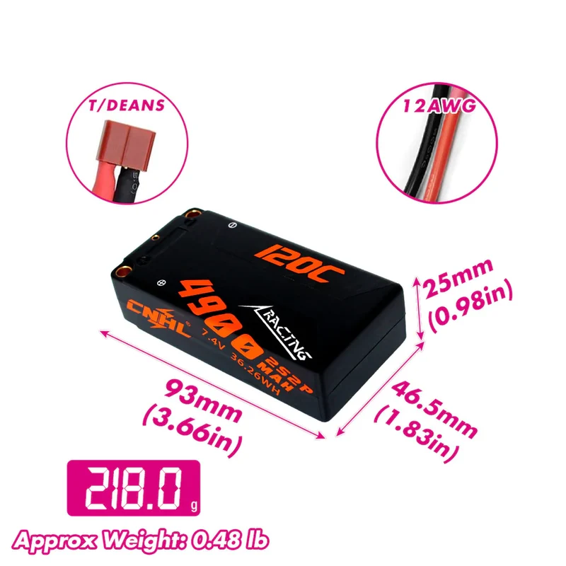 CNHL Racing Series 4900mAh 7,4V 2S2P 120C Hartschalen-Lipo-Akku mit T/Dean-Stecker (2 St.)