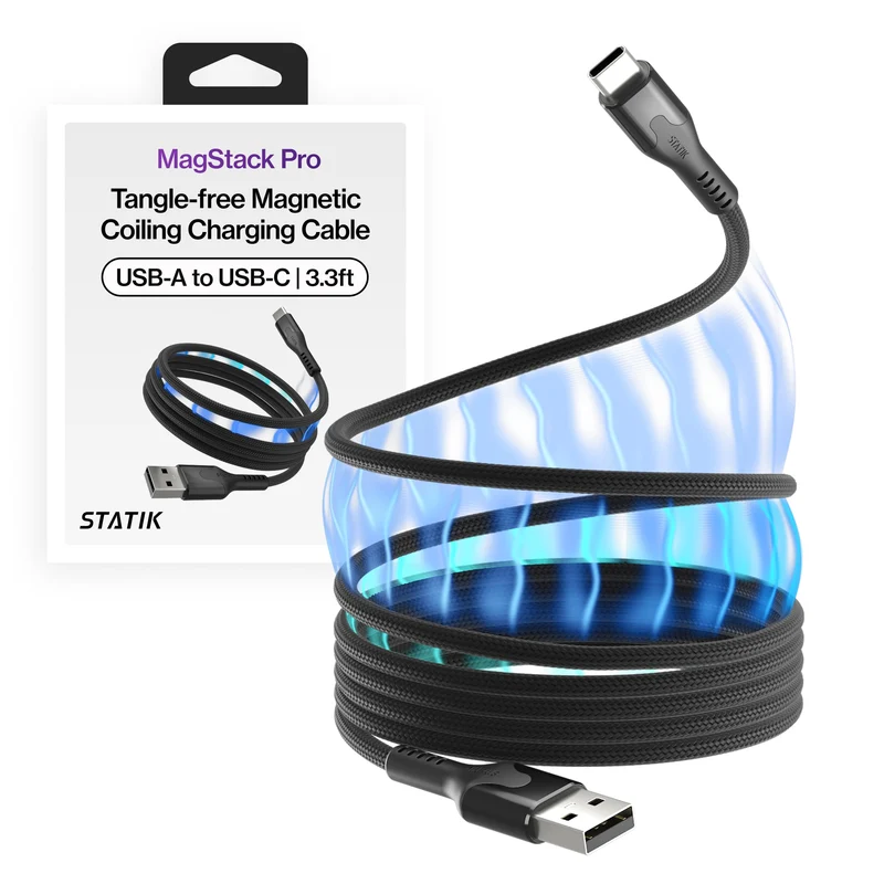 Statik MagStack USB A to USB C Coiling Magnetic Charging Cable, 27W