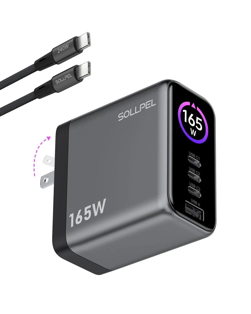 SOLLPEL 165W 4Port GaN USB C Charger,160W for MacBook Pro Charger