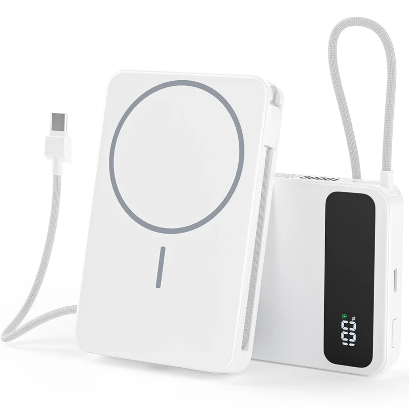 Magnetic Power Bank, 10,000mAh Wireless Portable Charger for MagSafe 15W Fast Charging, Battery Pack with USBC Cable 20W in/Ou