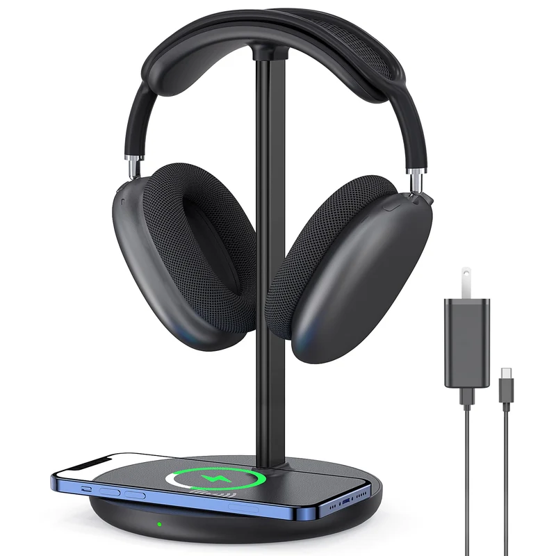Hiwe Headphone Stand with Wireless Charger, Headset Holder for Desktop