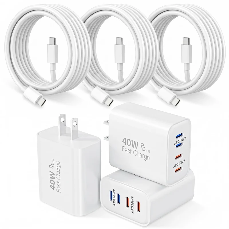 Apple iPhone Charger Fast Charging,3Pack Long 6FT Type C to USB C Cable Cord 4 Port 40W USB C Charging Block Apple Charger Quick