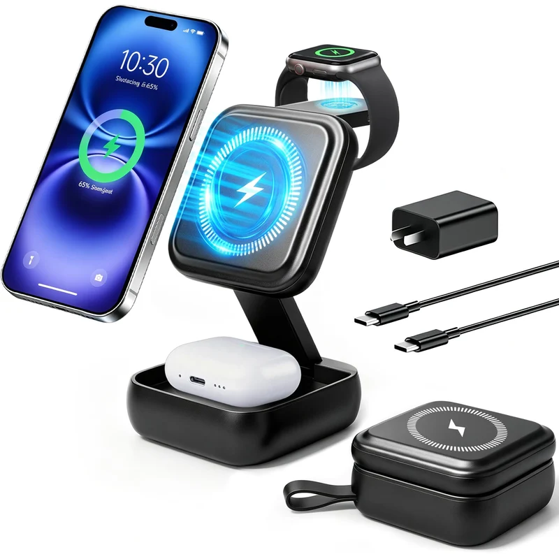 Yixea 3 in 1 Charging Station for Apple Devices, Wireless Charger Stand