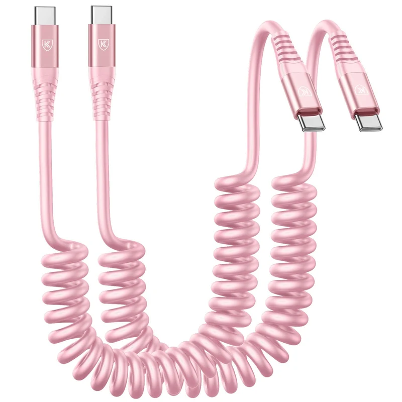USB C to C Cable 3FT for Car, Coiled USB C Fast Charging Cable iPhone USBC