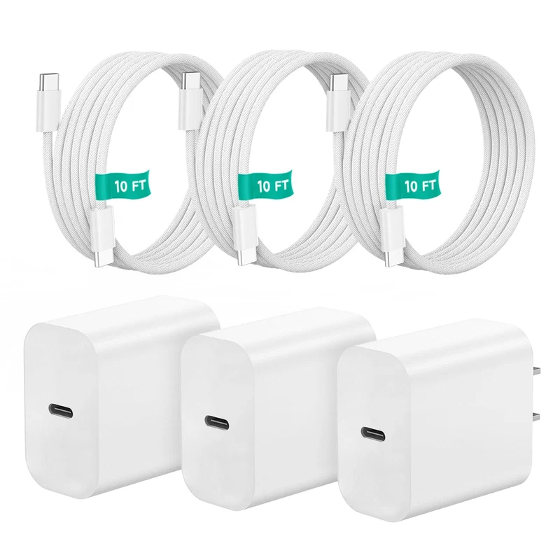 AUTOROOM 20W USB C Fast Charger for iPhone, 3Pack with 10FT Braided Cable