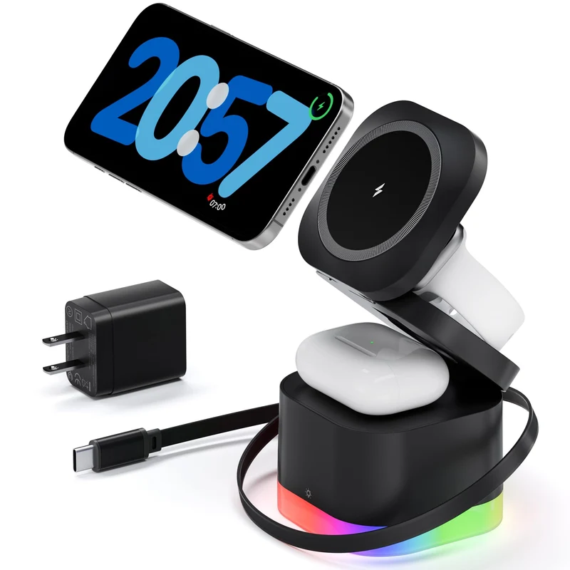 3 in 1 Magnetic Wireless Charging Station Foldable Stand for Apple Devices