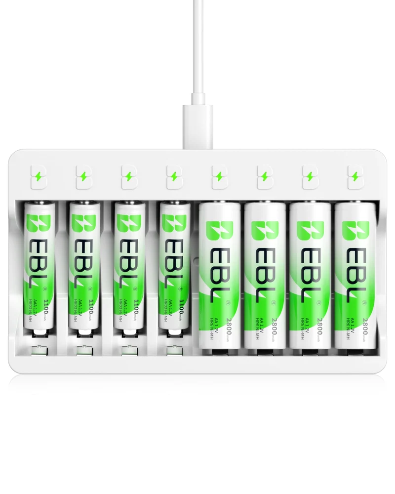 EBL AA AAA Battery Charger with 4 AA 2800mAh & 4 AAA 1100mAh NiMH Batteries