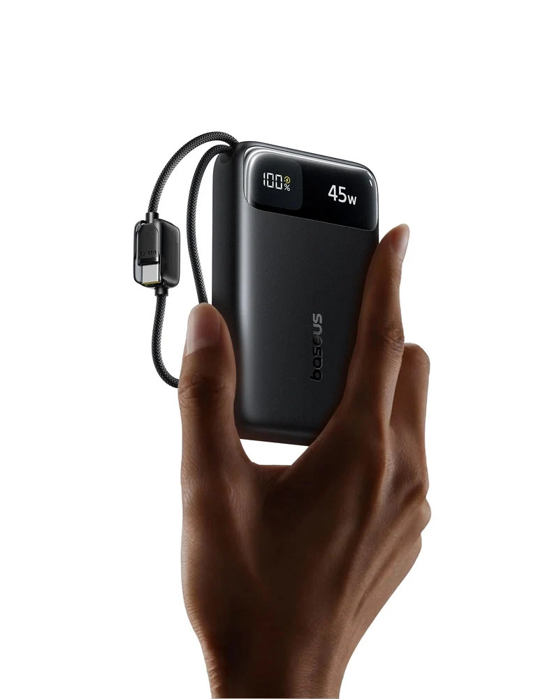 Baseus 20000mAh Compact Portable Charger 45W, CCC Certified Power Bank Builtin USBC Cables, Travel Essential PD Fast Charging