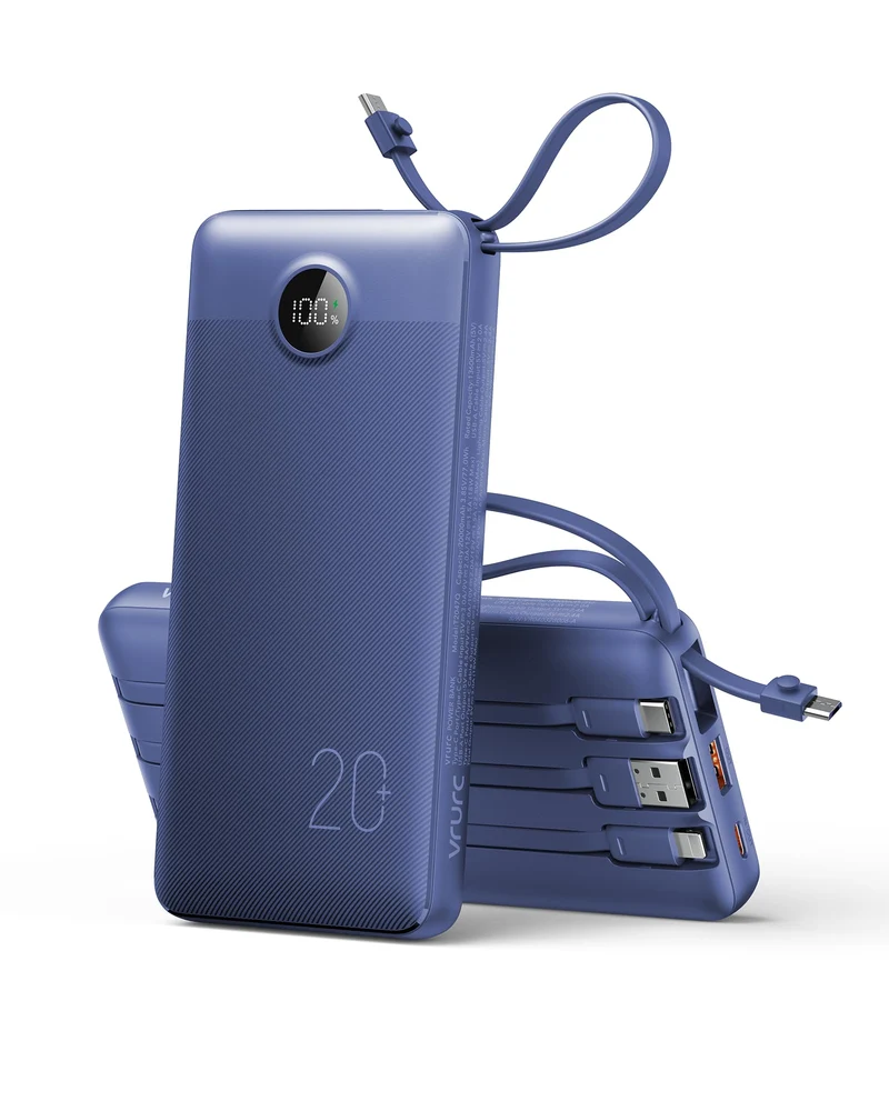 VRURC Portable Charger 4BuiltinCables 20000mAh Fast Charging Power Bank