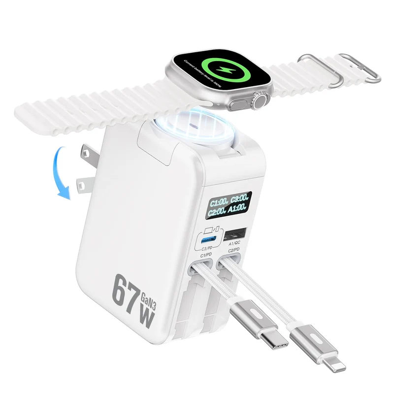 67W Retractable Phone Charger Wall Plug for Apple Watch iPhone 17 16 15 14