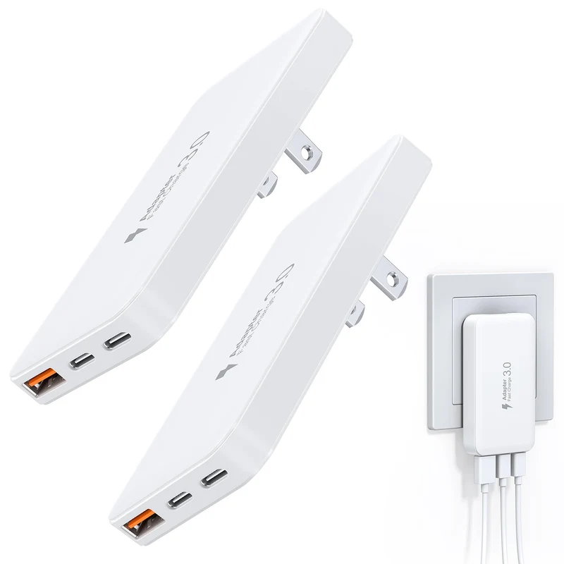 [2Pack] Ultra Thin 60W USBC Wall Charger, Foldable Fast Charging Block