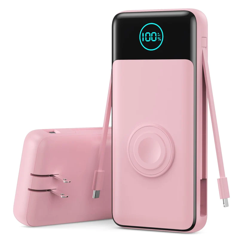 Portable Charger for iPhone with Builtin Cables and AC Wall Plug,26800mah Fast Charging USB C Power Bank,25W PD Travel Essentia