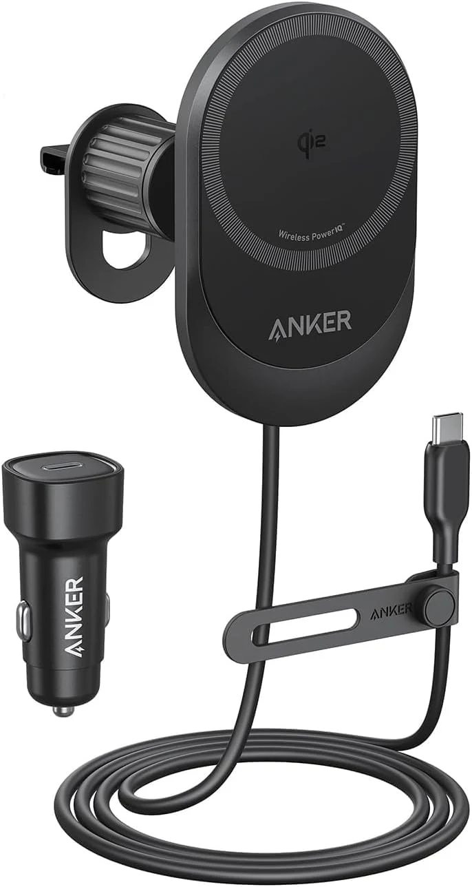 Anker MagGo Qi2 Wireless Car Charger 15W Magnetic Mount, Fast Charging for iPhone 1216 Series, Adjustable Viewing Angle, USBC,