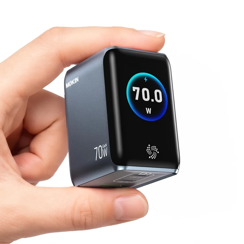 MOKiN 70W USB C Charger with Smart Display, Mini 3Port GaN Fast Charger