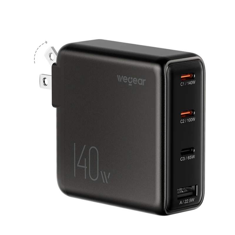wegear 140W USBC Charger for Laptop, Slim 4Port PD 3.1 GaN BlockBlack