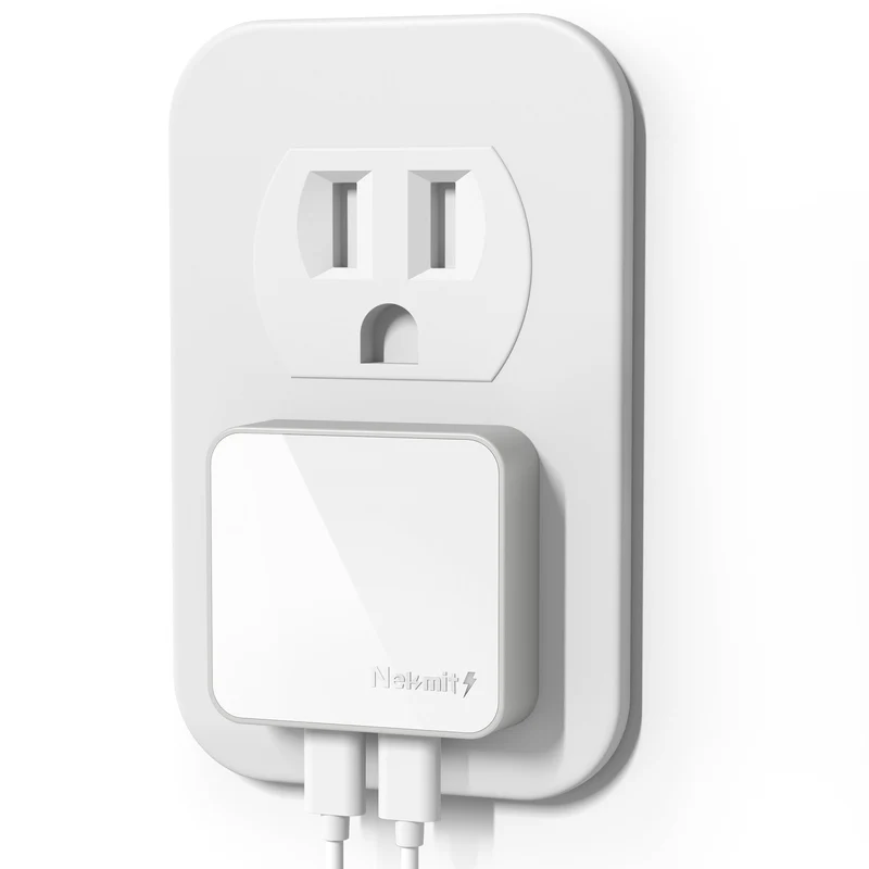 Nekmit Dual USB C Wall Charger, 50W PD PPS Fast USB Charger Block with 2 USBC Ports, Flat USB Wall Plug Adapter with Fixed Pron