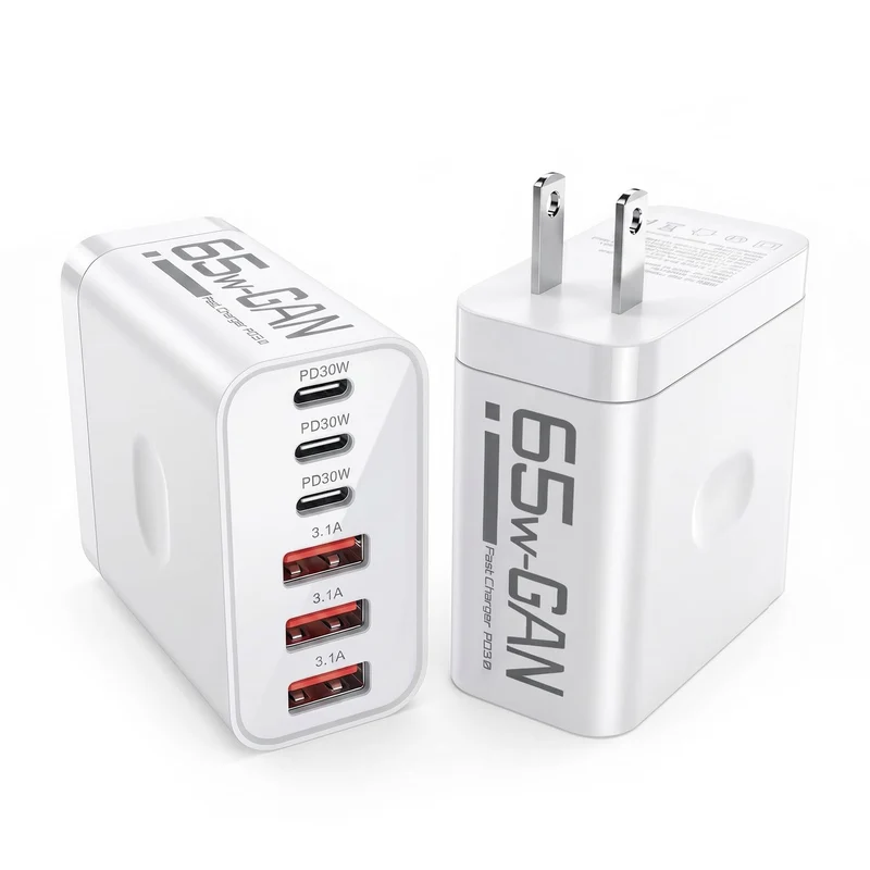 65W USB C Charger Block, 2 Pack 6Port PD Fast Wall Charger