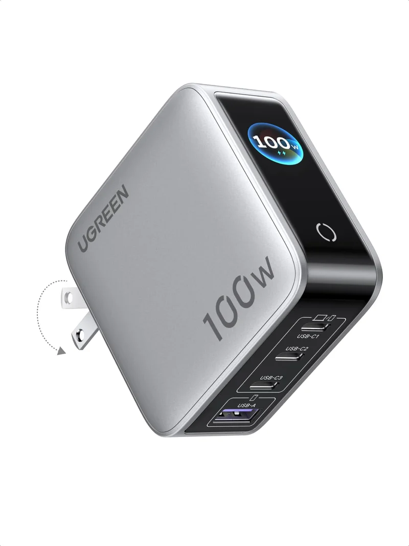 UGREEN Nexode Pro 100W Charger with 4Port & Smart Display, GaN USB C Fast Wall Charger Block, TypeC Charging Compatible with M