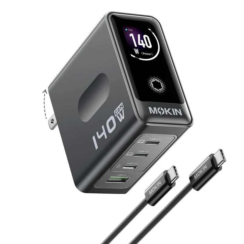 MOKiN 140W USB C Charger, 4Port Smart Display GaN Fast Charger for MacBook
