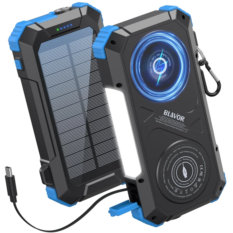 BLAVOR Solar Power Bank Builtin Retractable Cable 20000mAh