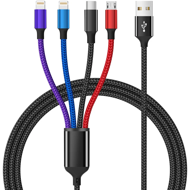 Firsting Dual IP 4 in 1 Multi Charging Cable, 1 Pack 5FT USB Charging Cord