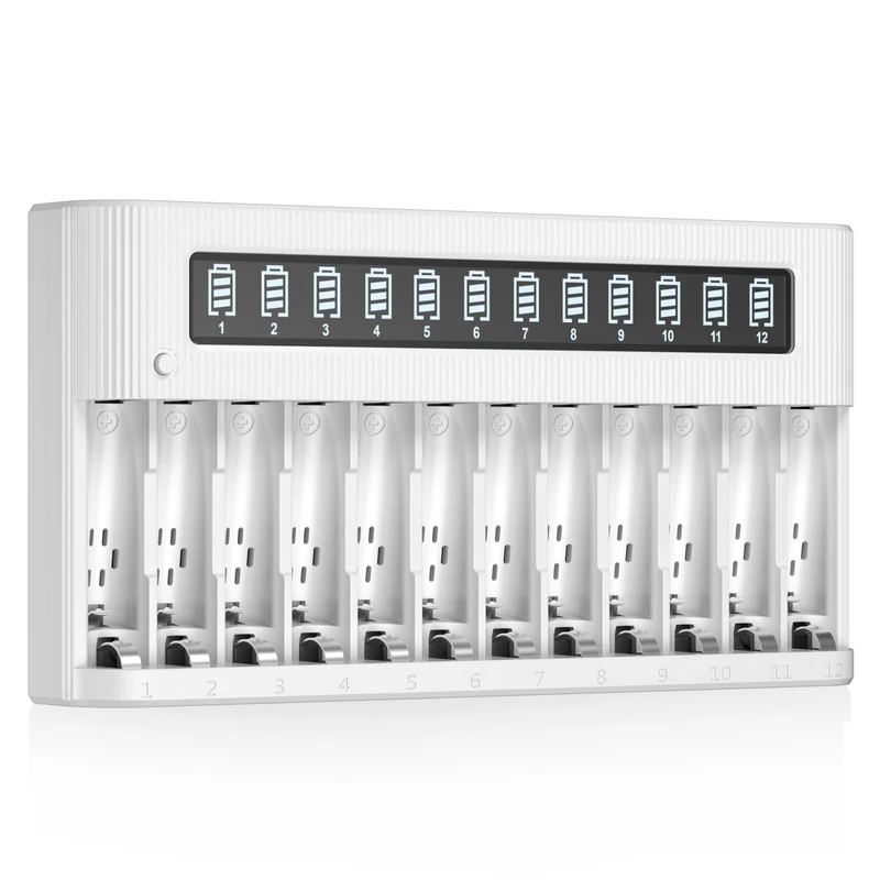 EBL AA AAA Battery Charger 12Bay Independent LCD Charger for NiMH NiCD