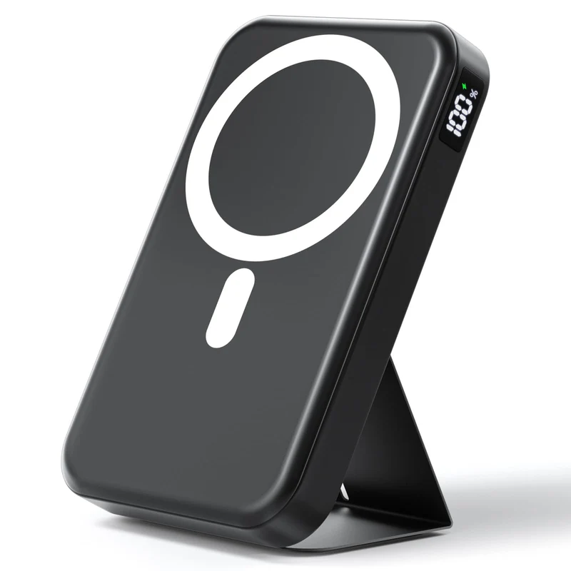 Magnetic Portable Charger, 10000mAh Power Bank with Leather Foldable Stand