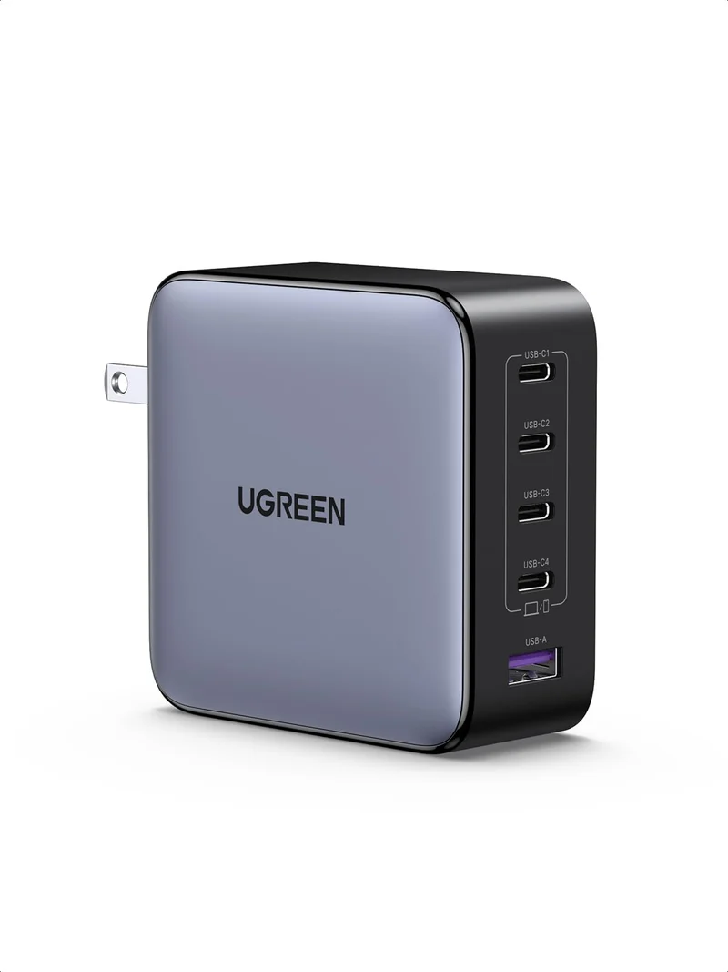 UGREEN Nexode 100W GaN USB C Laptop Charger, 5Port Fast Charging Power Adapter Compatible with MacBook Pro/Air, iPhone 17/16/15