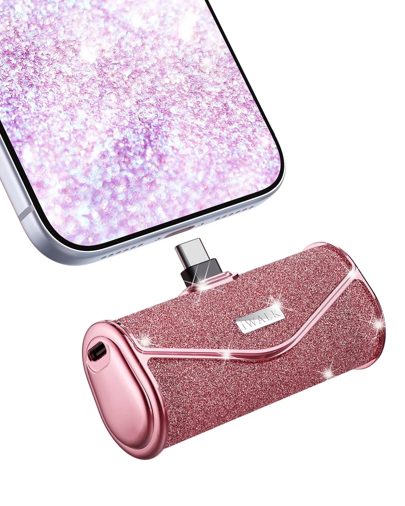 iWALK Upgraded Sparkly Portable Charger 22.5W, 5000mAh Power Bank for iPhone 17/16/15 Series, Mini Battery Pack with Builtin US