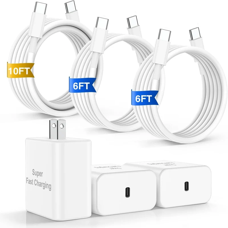 45W Fast Charger for iPhone 17 Pro Max, Super Fast USB C (6+6+10) FT Cables