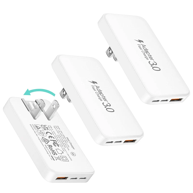 UltraSlim Flat USB C Charger Block,30W 3 Ports Fast Flat Wall Plug