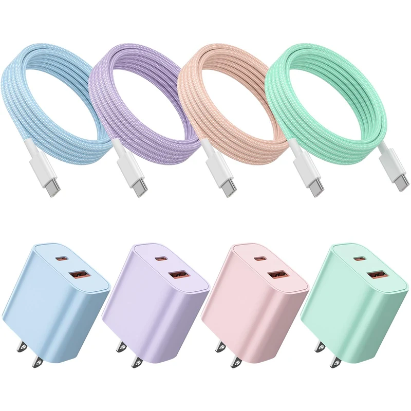 4Pack for iPhone 15 16 17 Charger Fast Charging 20W Dual Port USB C Charger