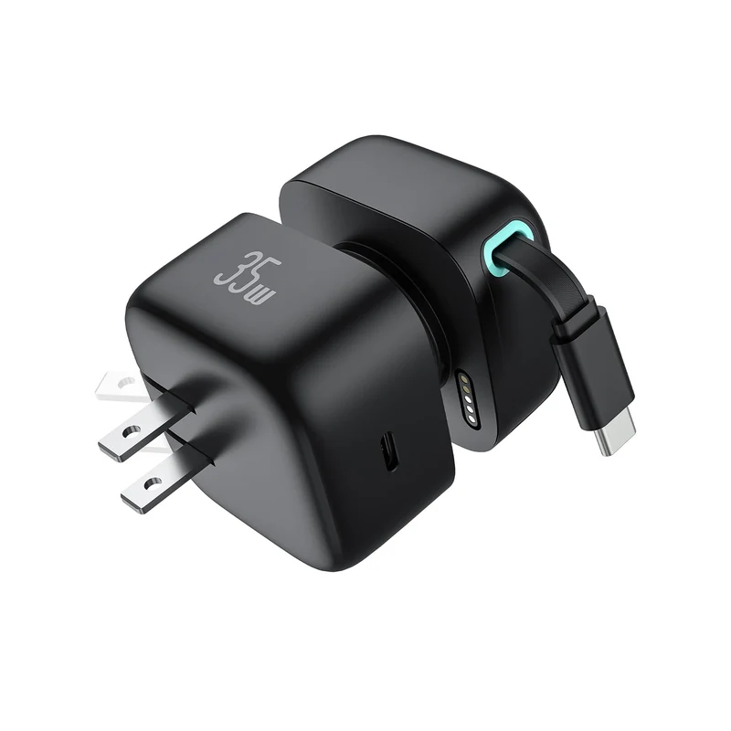 Retractable Wall Charger, 35W PD Fast Charger Block with Type C Retractable Cable (31.5 inch) and Type C Ports, Portable Charger