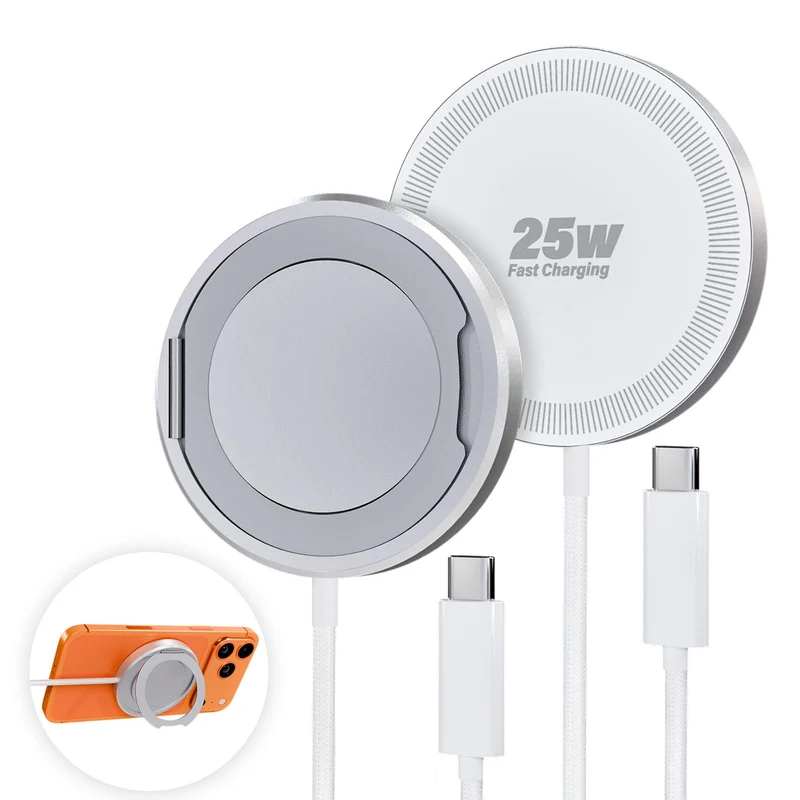 2Pack Magnetic Wireless iPhone Charger Fast Phone Charger with Kickstand, 6FT 25W Fast Phone Charging Pad Wireless Magnetic Char